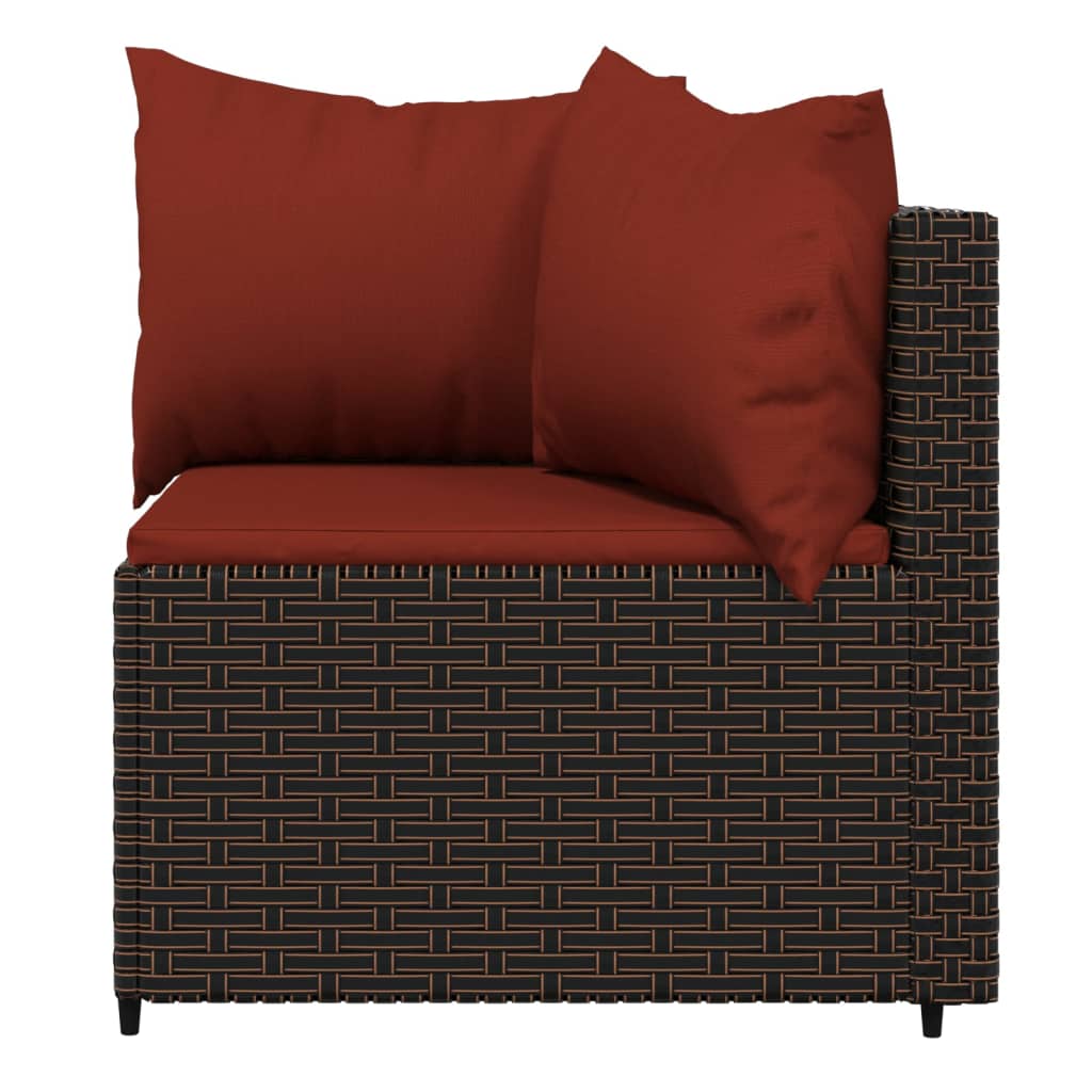 Patio Corner Sofas with Cushions 2 pcs Brown Poly Rattan