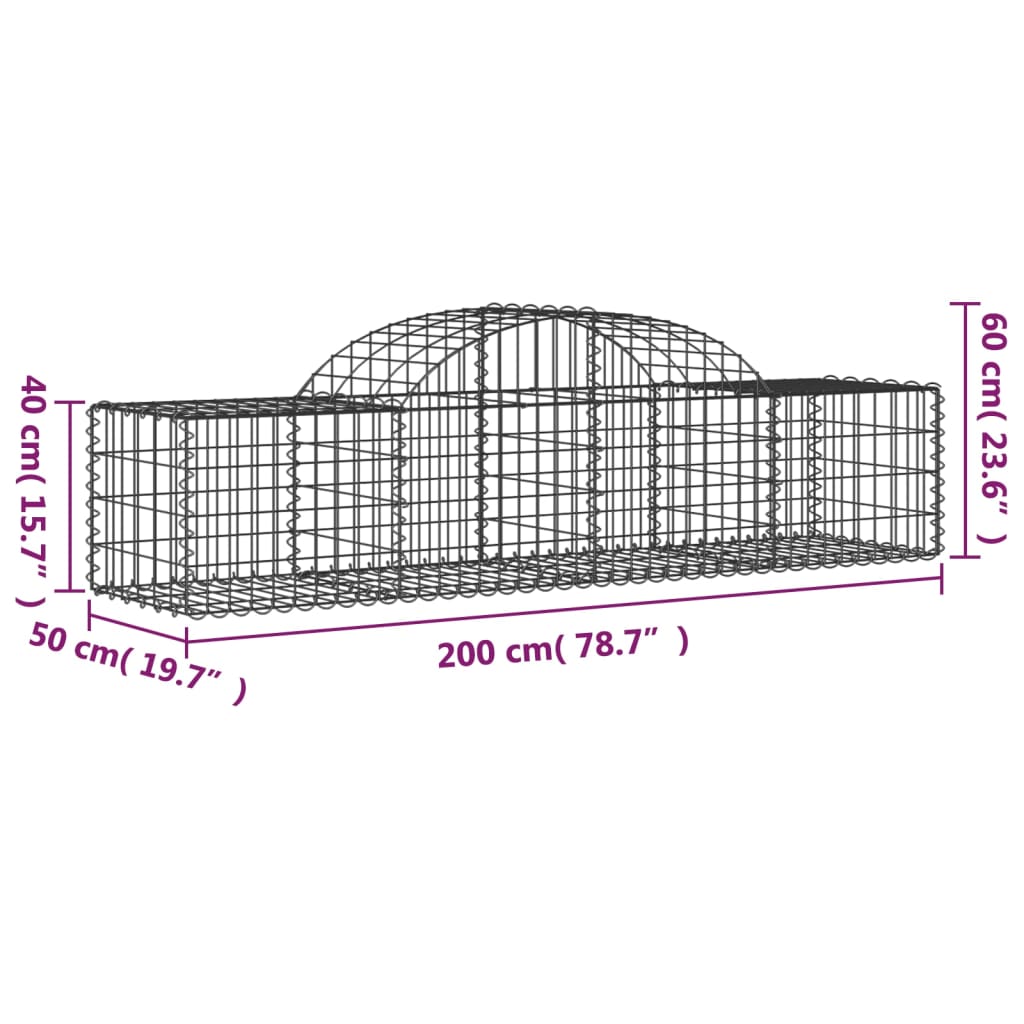 Arched Gabion Baskets 10 pcs 78.7"x19.7"x15.7"/23.6" Galvanized Iron