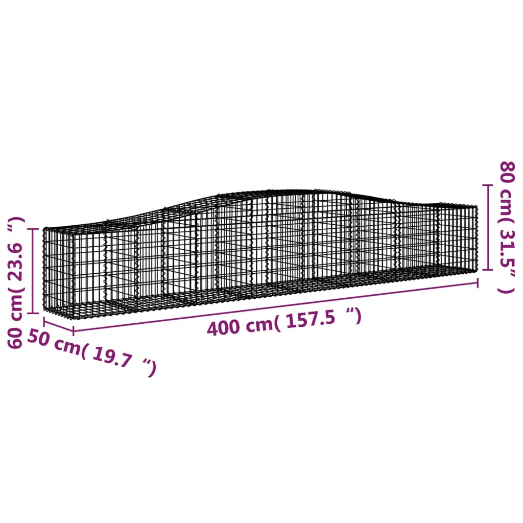 Arched Gabion Baskets 9 pcs 157.5"x19.7"x23.6"/31.5" Galvanized Iron