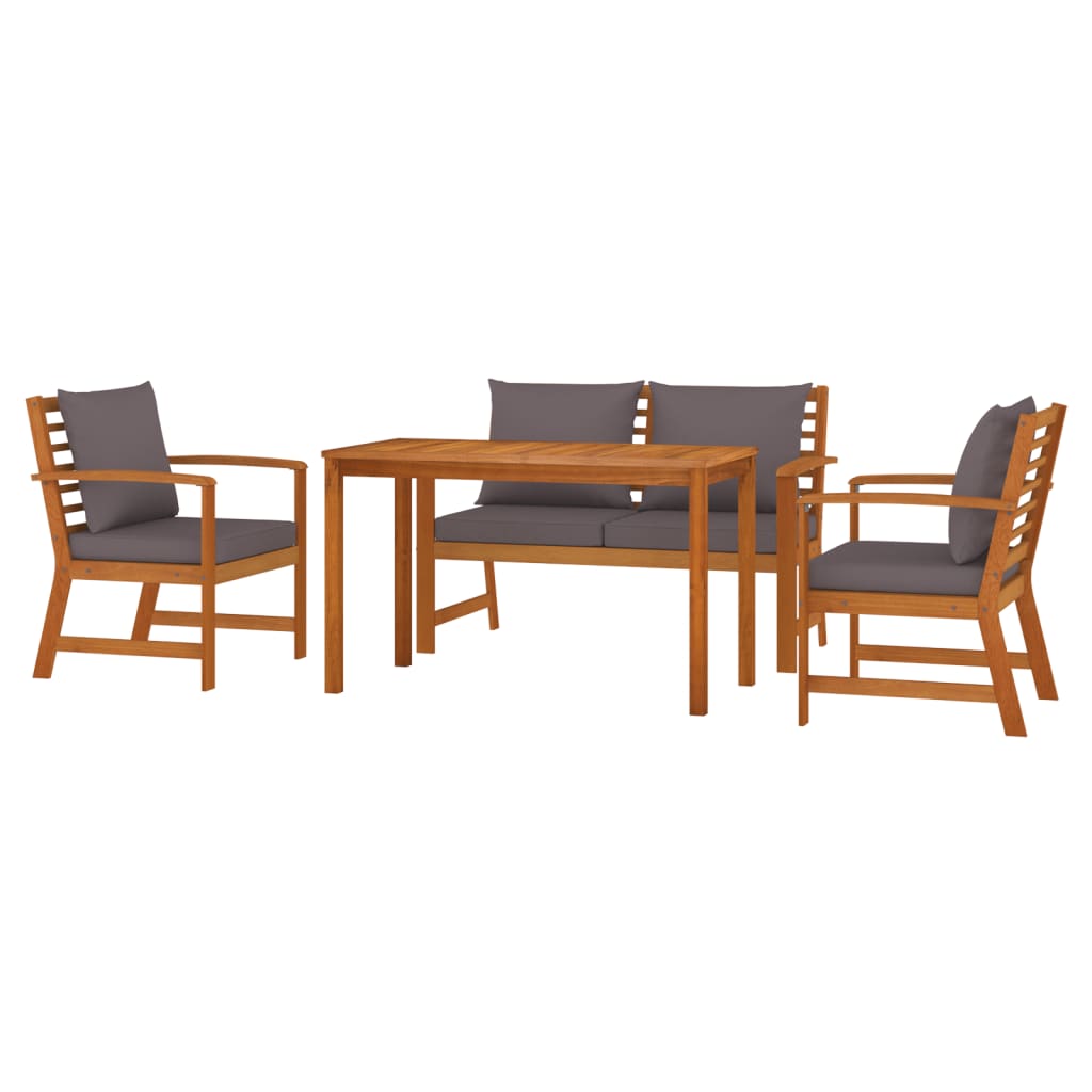 4 Piece Patio Dining Set with Cushions Solid Wood Acacia