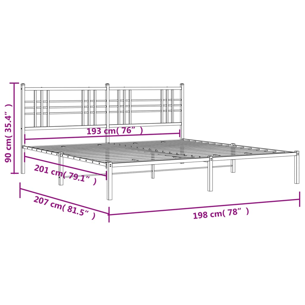 Metal Bed Frame without Mattress with Headboard White 76"x79.9"