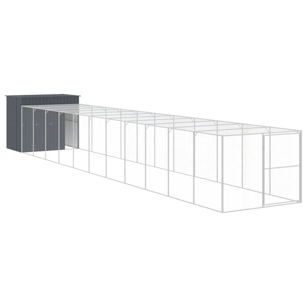 Dog House with Run Anthracite 84.3"x501.2"x71.3" Galvanized Steel