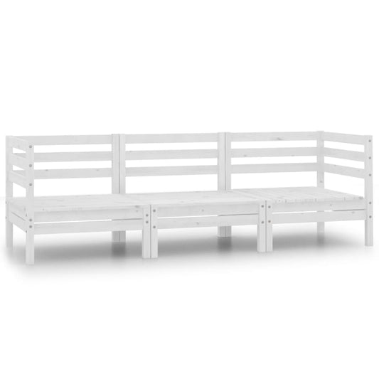 3 Piece Patio Lounge Set Solid Wood Pine White