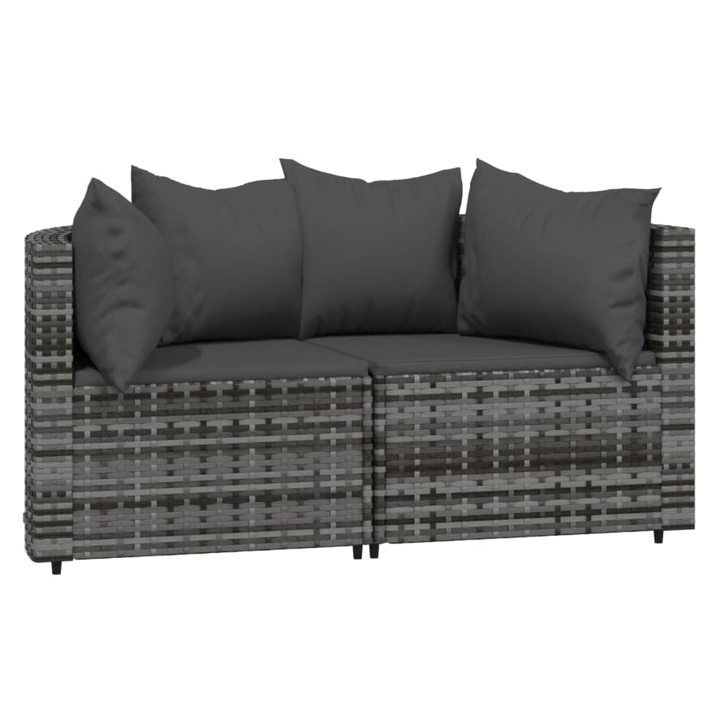 Patio Corner Sofas with Cushions 2 pcs Gray Poly Rattan