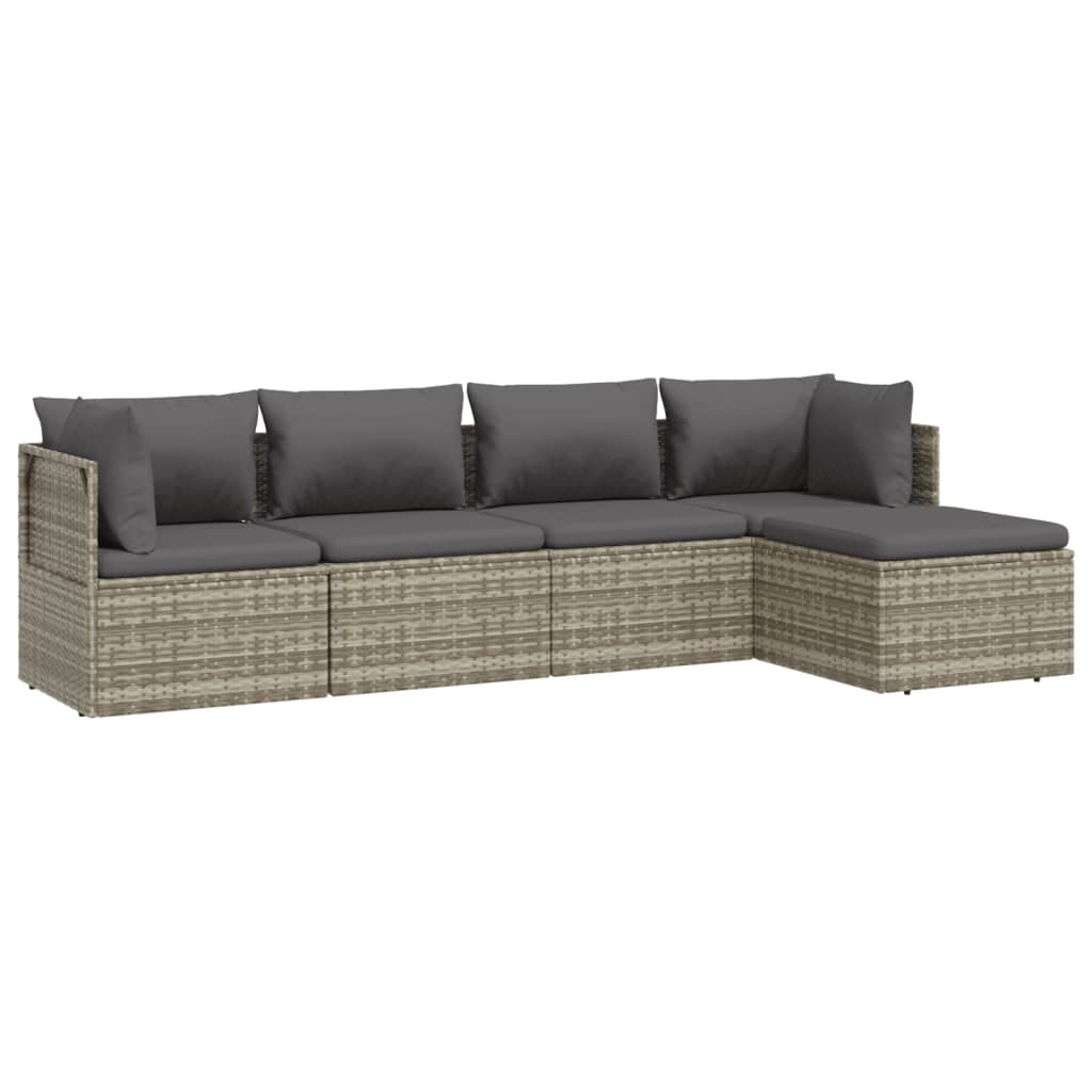 5 Piece Patio Lounge Set with Cushions Gray Poly Rattan