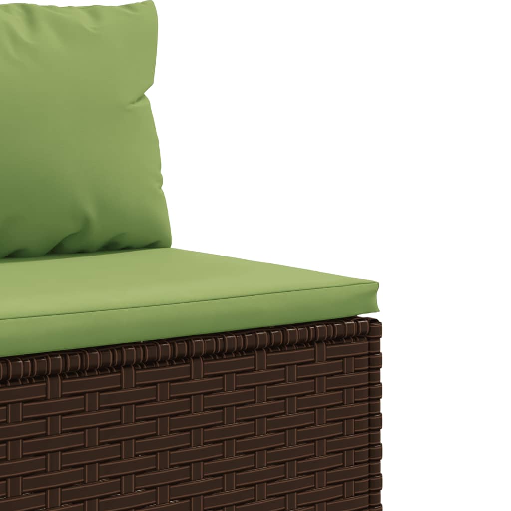 4 Piece Patio Lounge Set with Cushions Brown Poly Rattan