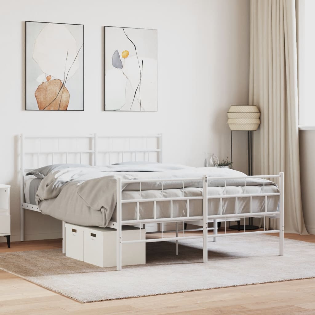 Metal Bed Frame without Mattress with Footboard White 53.1"x74.8"