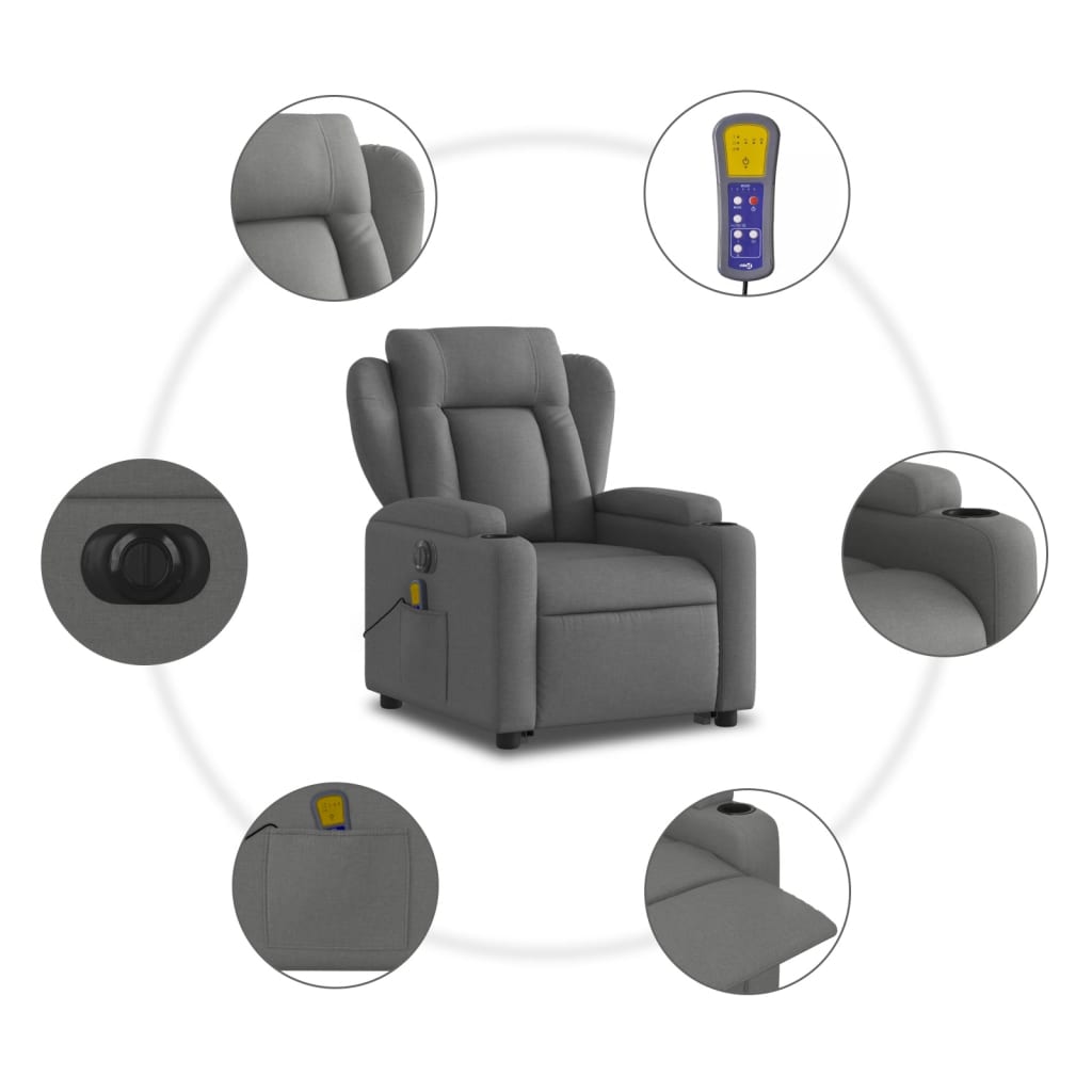 Electric Stand up Massage Recliner Chair Dark Gray Fabric