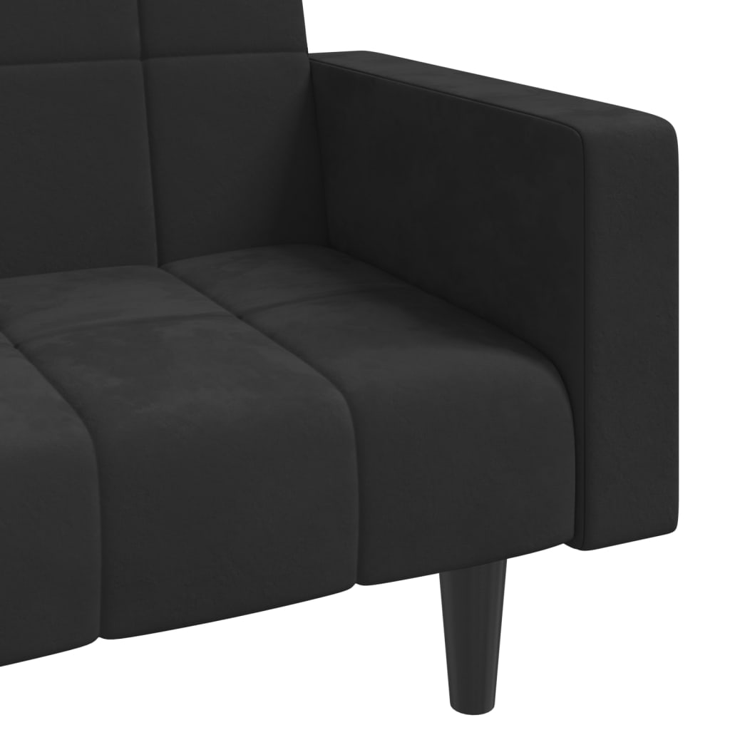 2-Seater Sofa Bed with Two Pillows Black Velvet