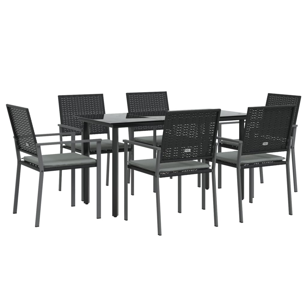 7 Piece Patio Dining Set with Cushions Poly Rattan and Steel