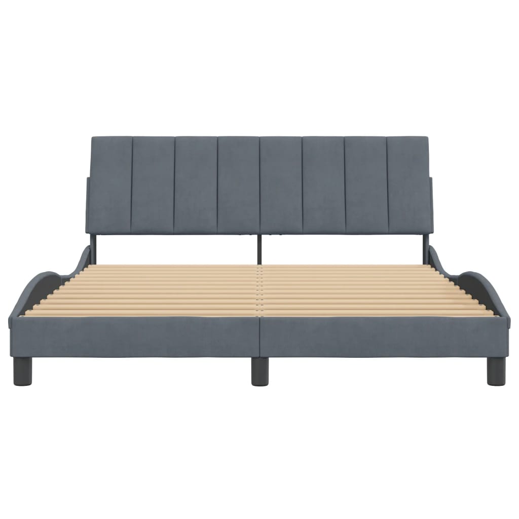 Bed Frame without Mattress Dark Gray 59.8"x79.9" Velvet