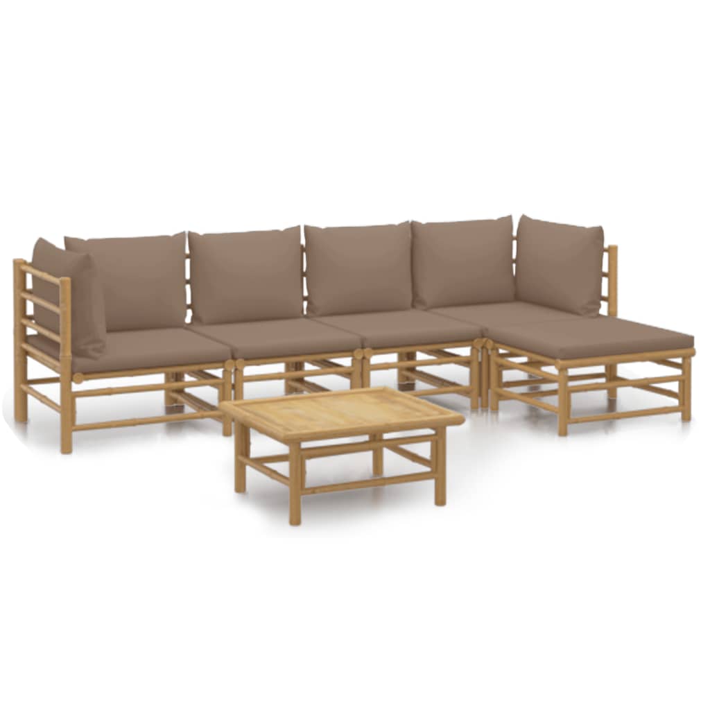 6 Piece Patio Lounge Set with Taupe Cushions Bamboo