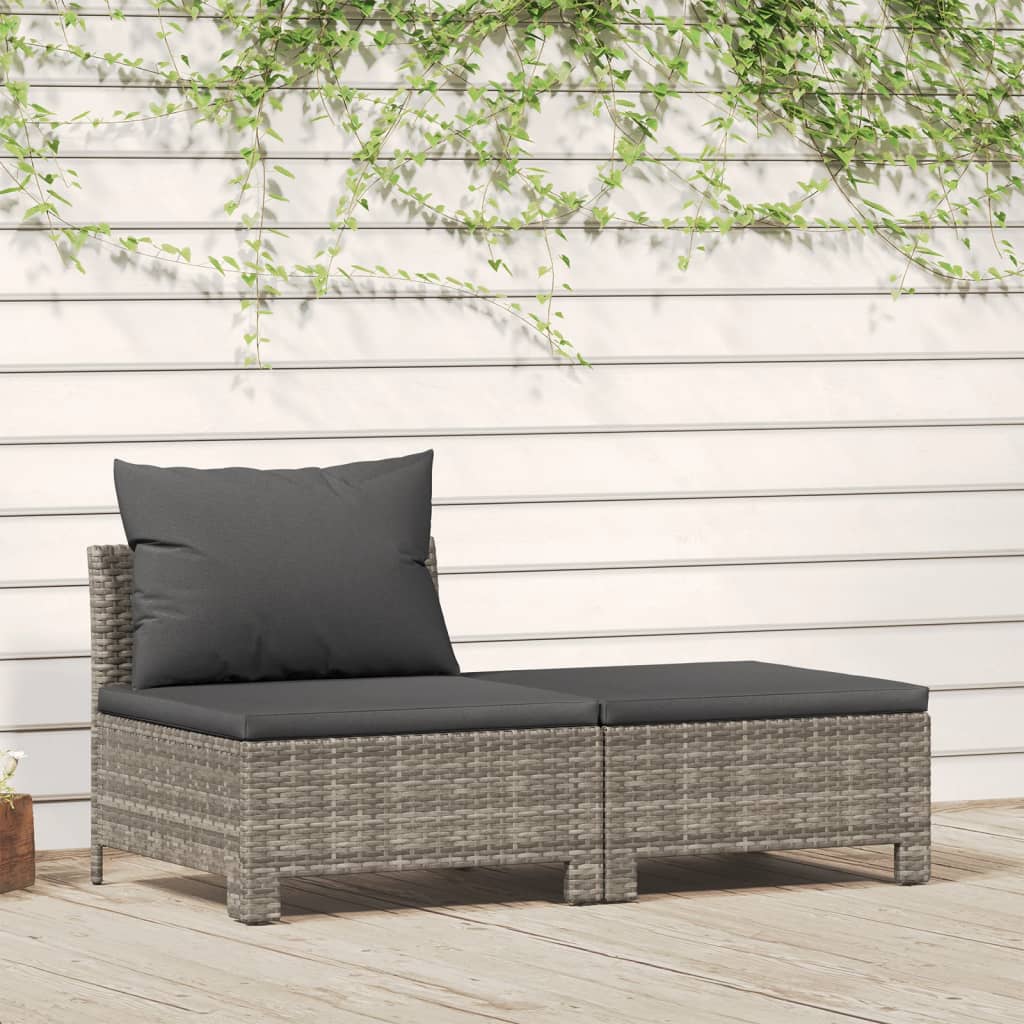 2 Piece Patio Lounge Set with Cushions Gray Poly Rattan