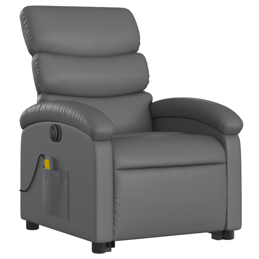 Electric Stand up Massage Recliner Chair Gray Faux Leather