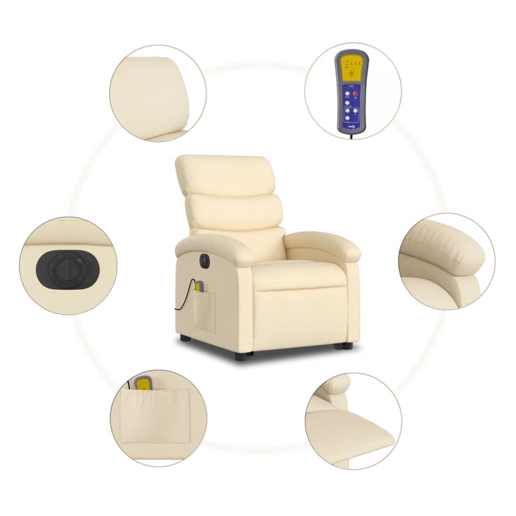 Electric Stand up Massage Recliner Chair Cream Fabric