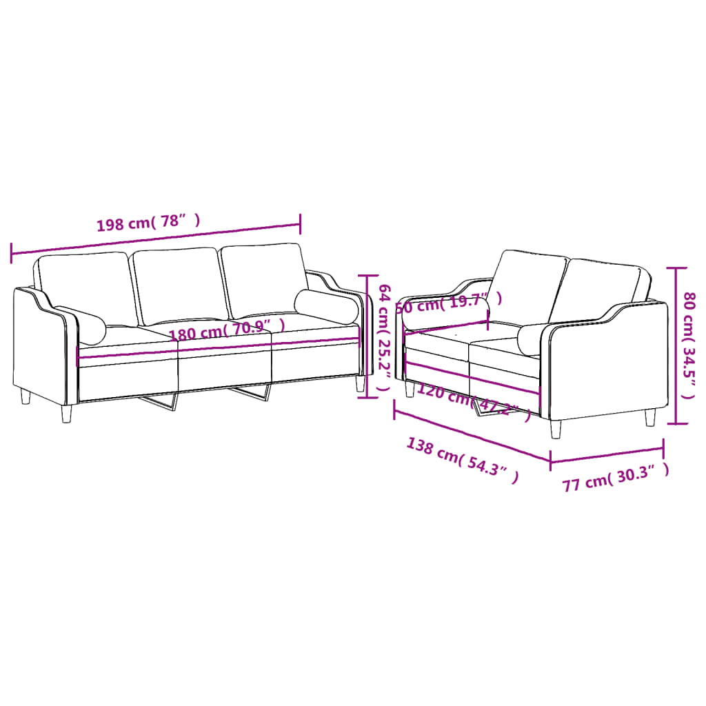 2 Piece Sofa Set with Pillows Dark Gray Fabric