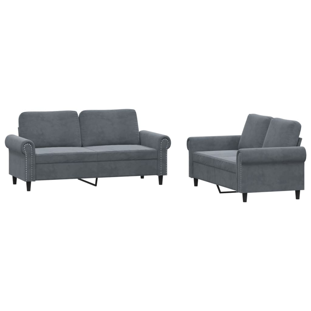 2 Piece Sofa Set with Cushions Dark Gray Velvet