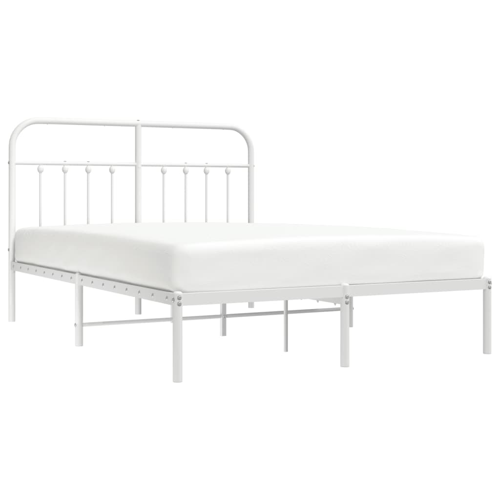 Metal Bed Frame without Mattress with Headboard White 53.1"x74.8"