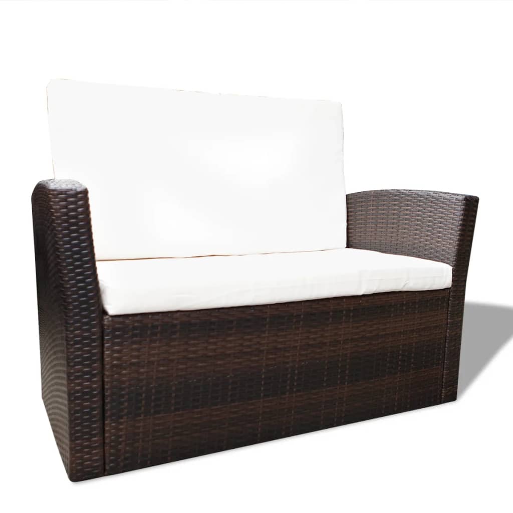 4 Piece Patio lounge set with Cushions Poly Rattan Brown