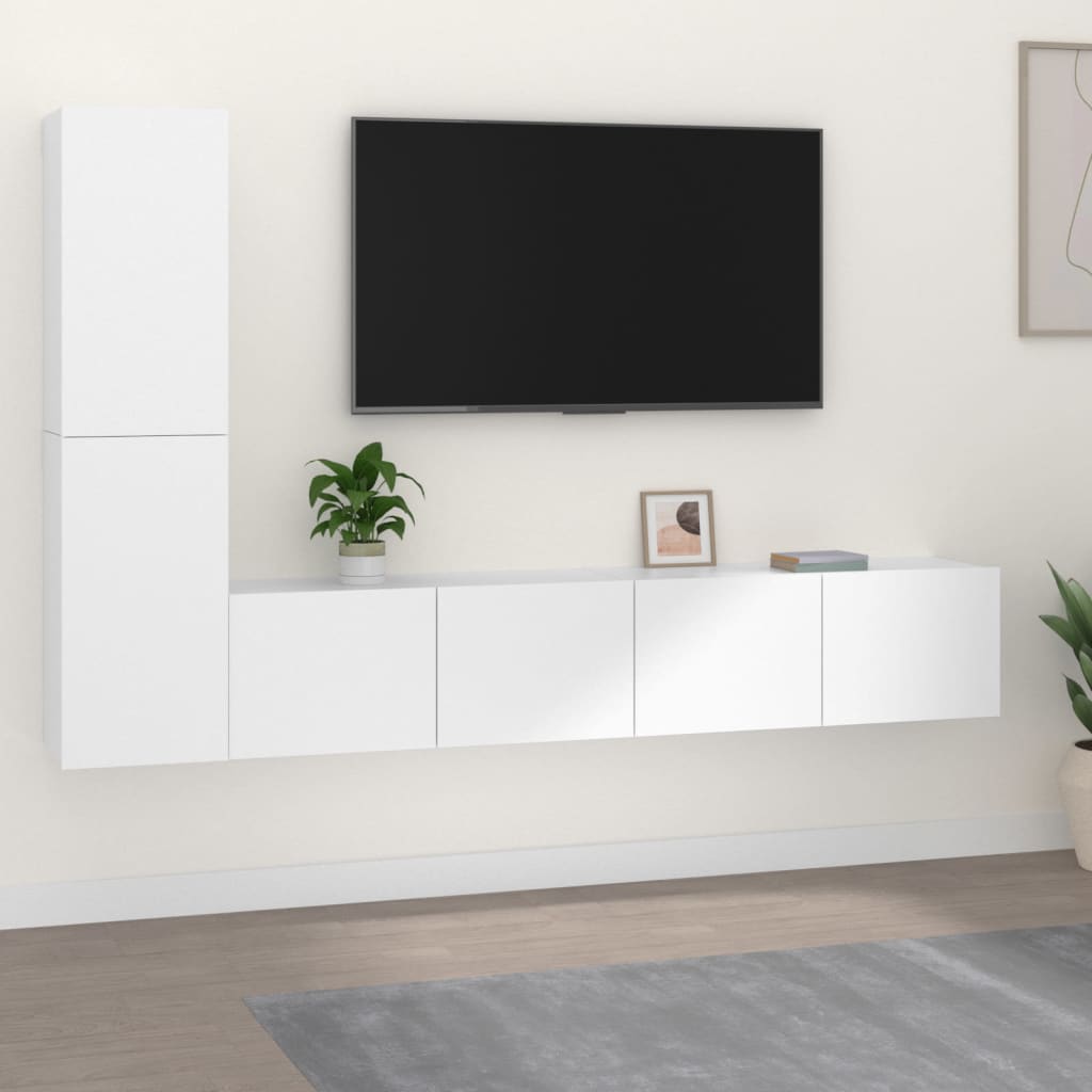 4 Piece TV Stand Set White Engineered Wood