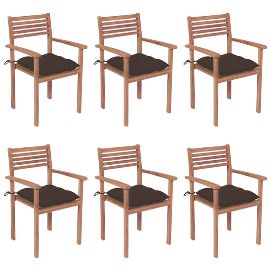 Stackable Patio Chairs with Cushions 6 pcs Solid Teak Wood