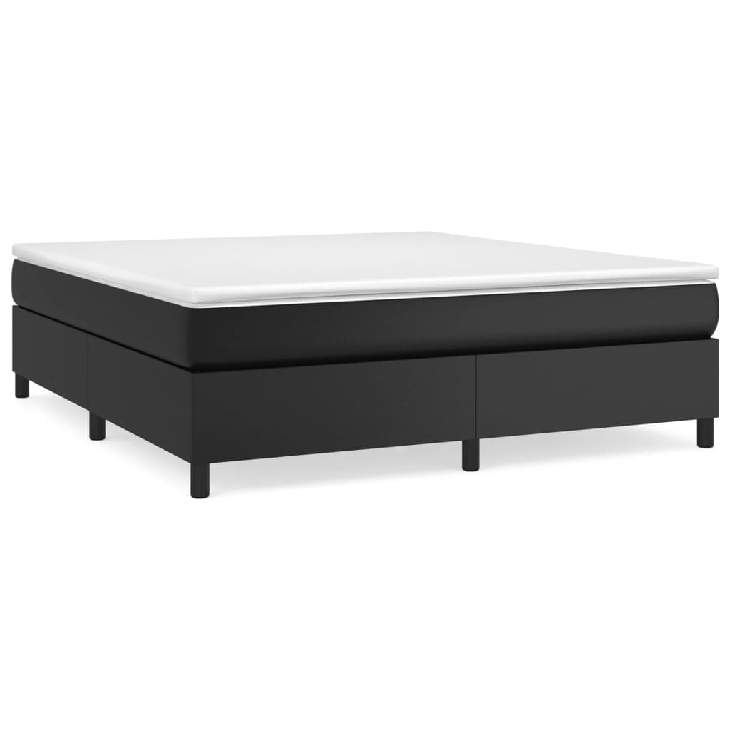 Box Spring Bed with Mattress Black 76"x79.9" King Faux Leather