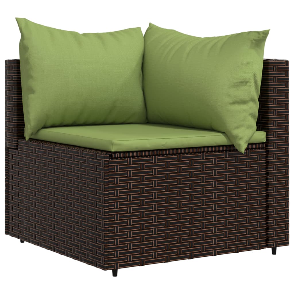 4 Piece Patio Lounge Set with Cushions Brown Poly Rattan