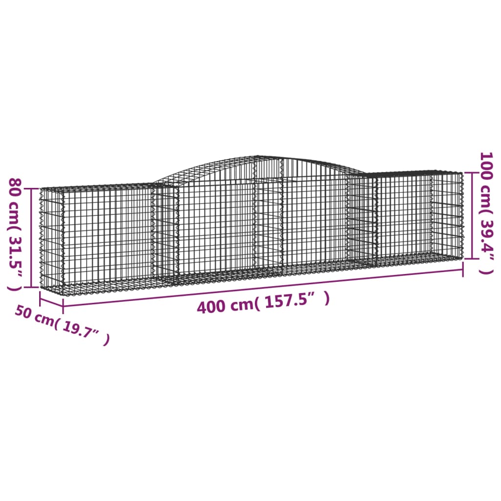 Arched Gabion Baskets 5 pcs 157.5"x19.7"x31.5"/39.4" Galvanized Iron