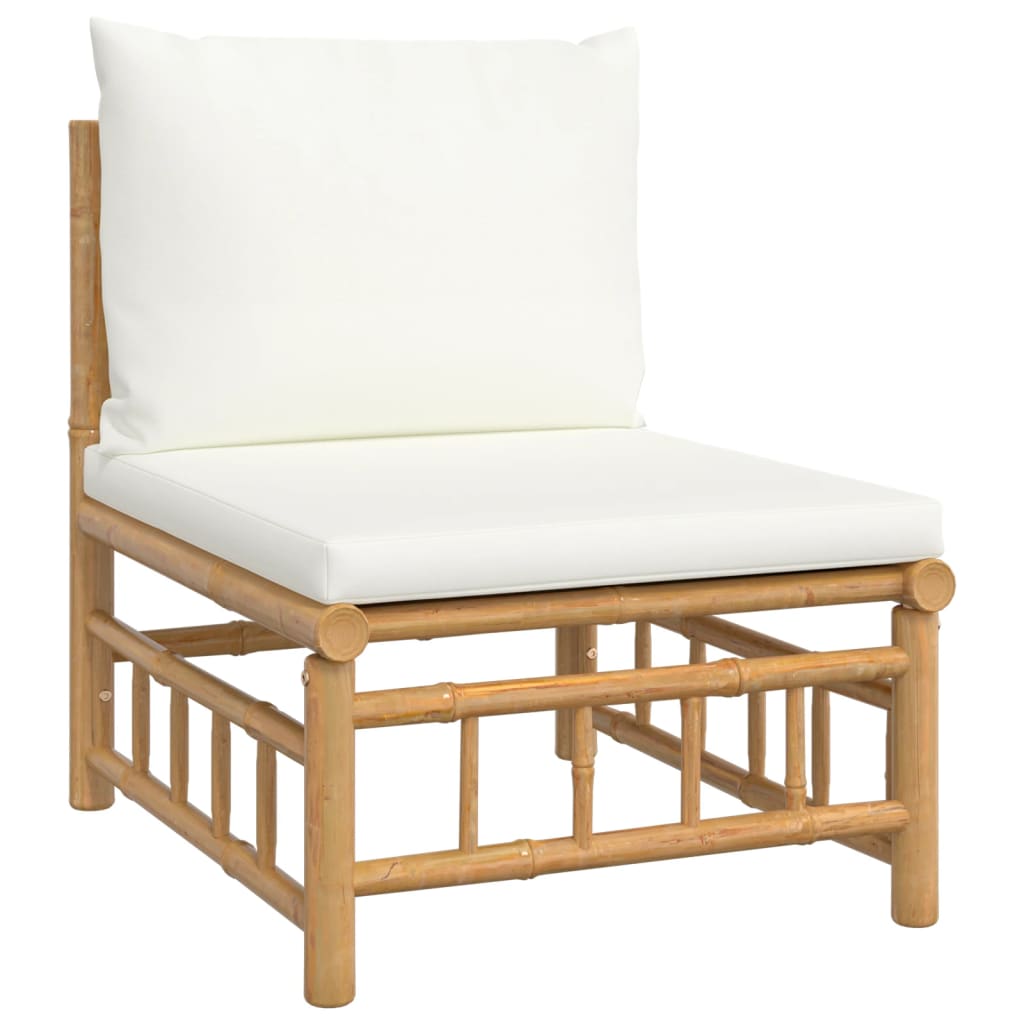 6 Piece Patio Lounge Set with Cream White Cushions Bamboo