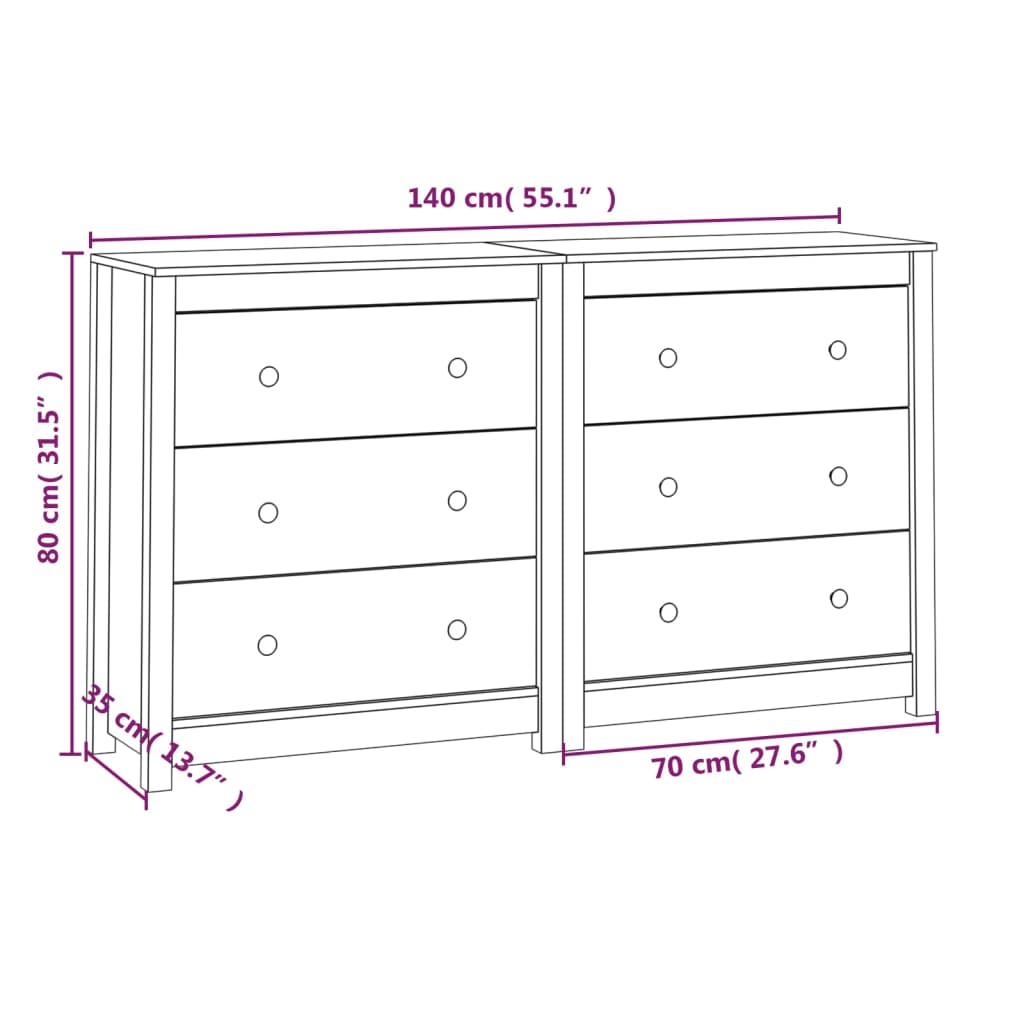 Sideboard Black 55.1"x13.8"x31.5" Solid Wood Pine