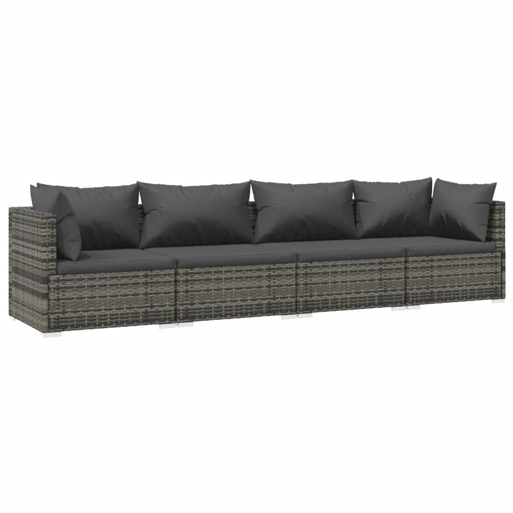 Patio Furniture Set 4 Piece with Cushions Poly Rattan Gray