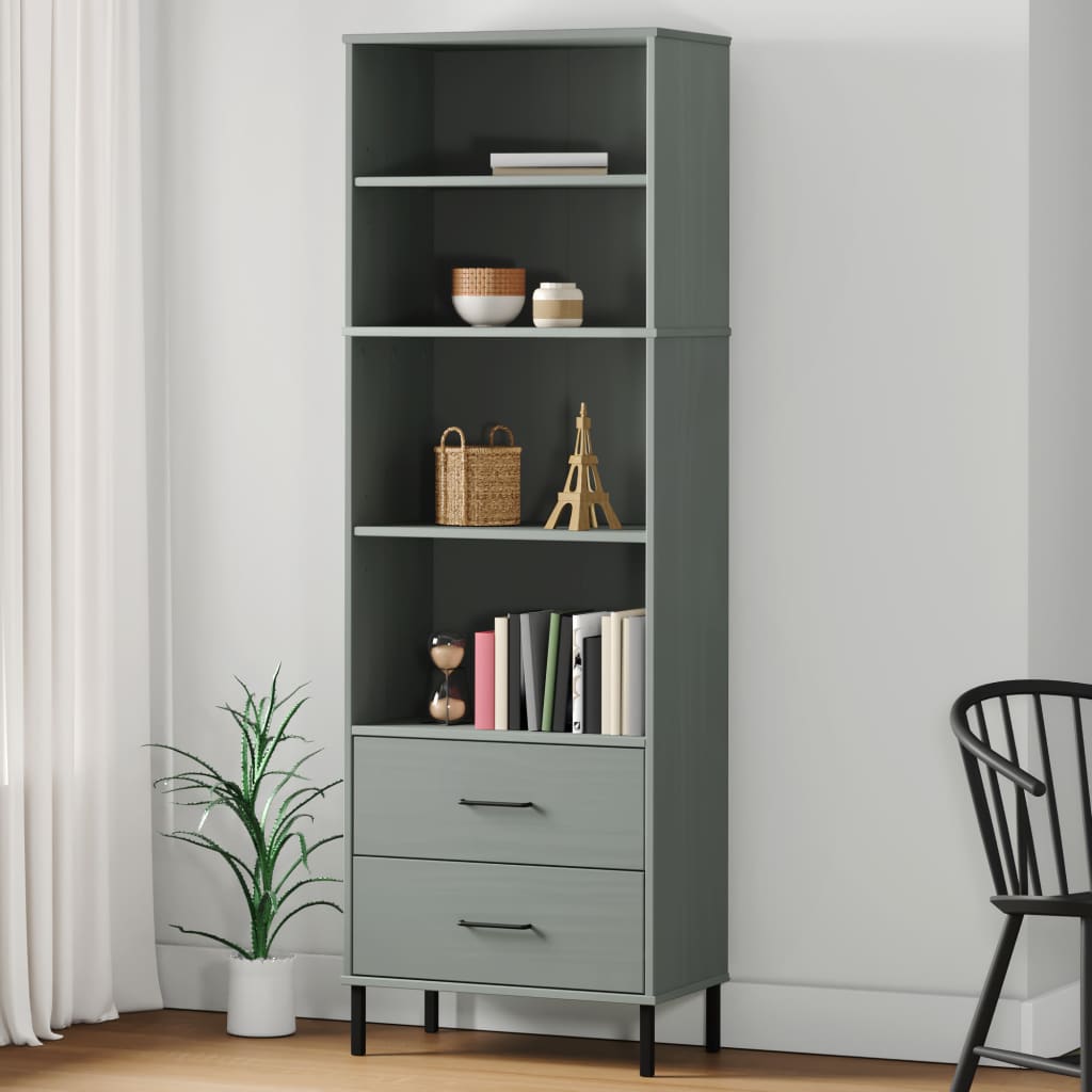 Bookcase with 2 Drawers Gray 23.6"x13.8"x70.9" Solid Wood OSLO