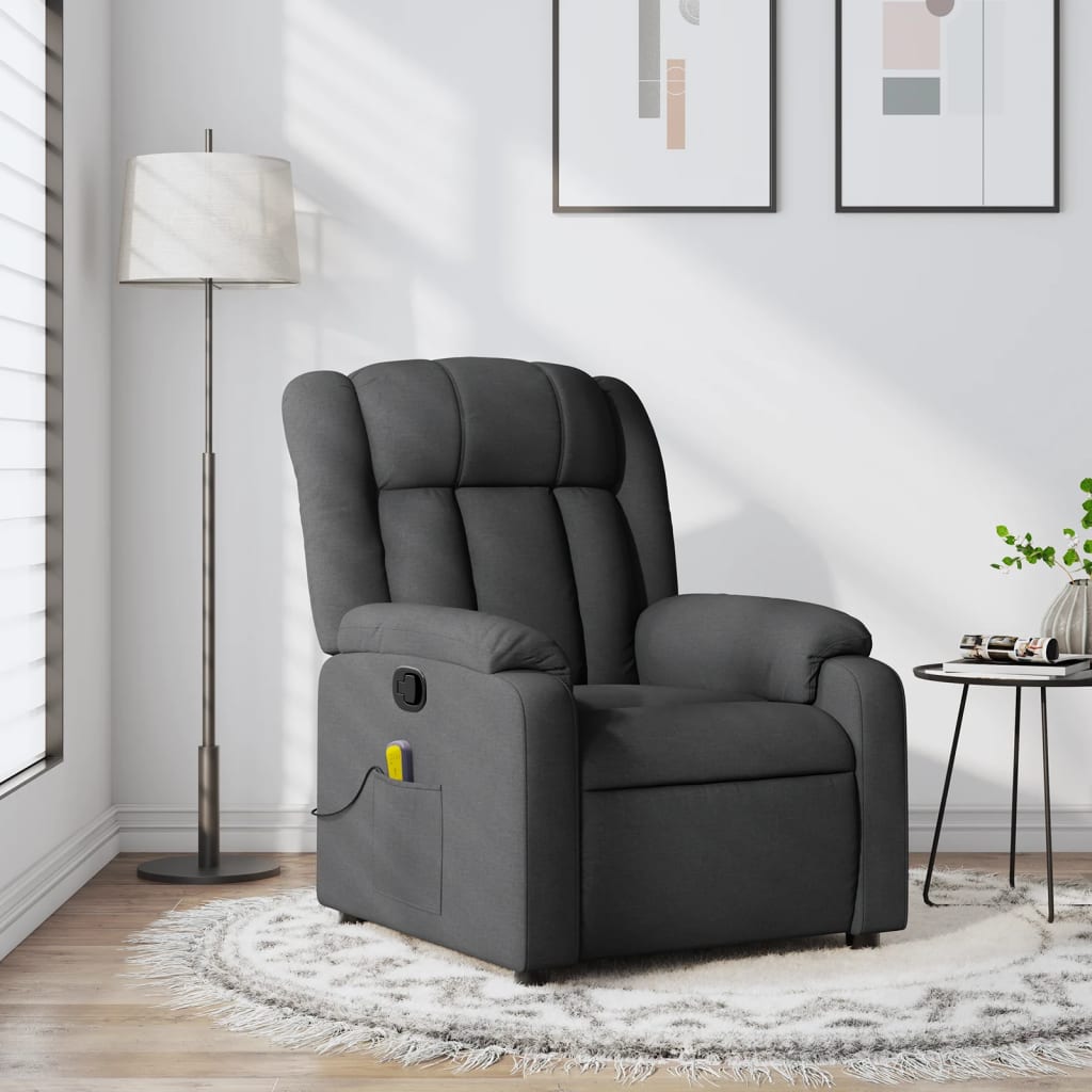 Massage Recliner Chair Dark Gray Fabric