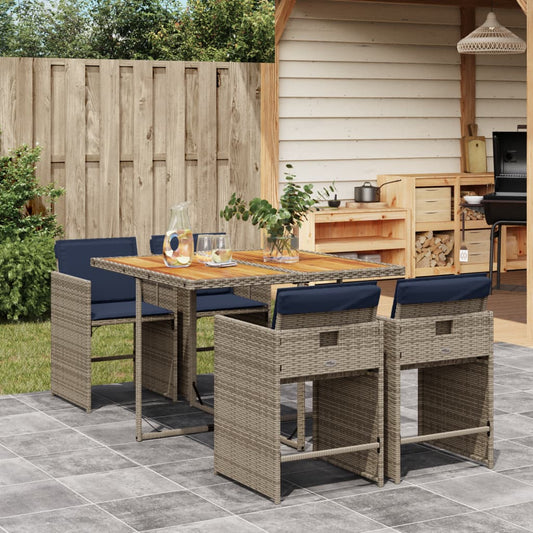 5 Piece Patio Dining Set with Cushions Gray Poly Rattan