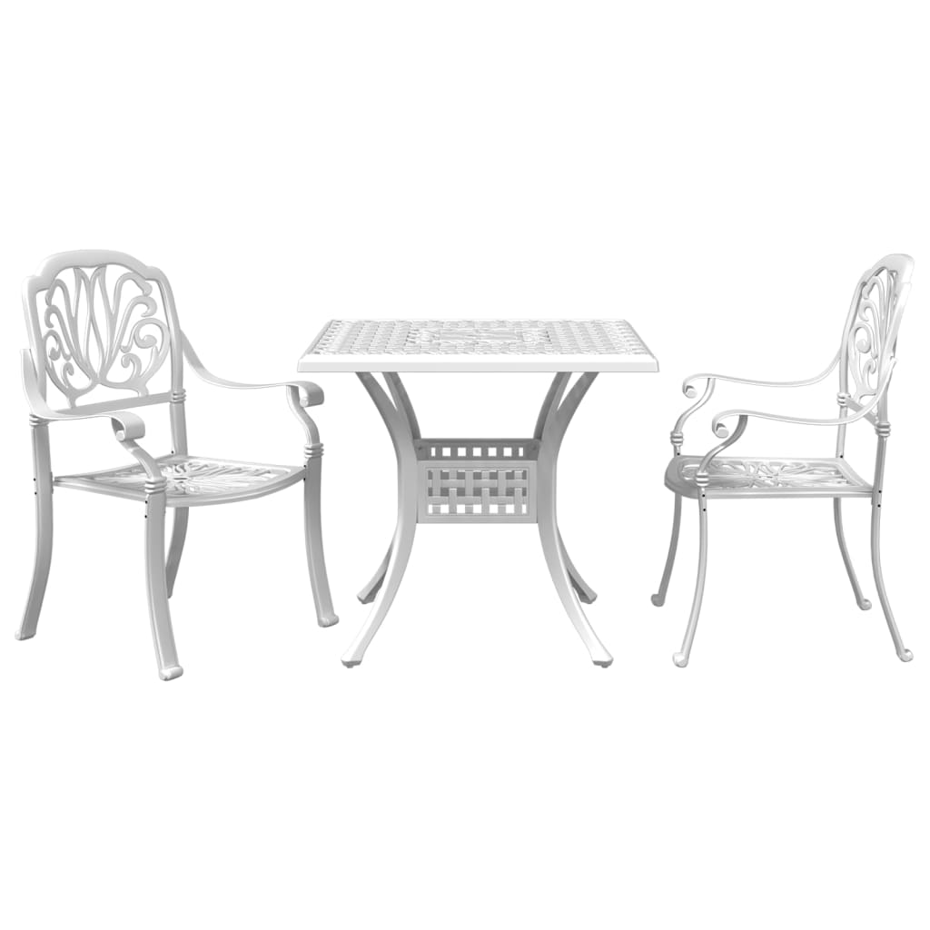 3 Piece Bistro Set White Cast Aluminum