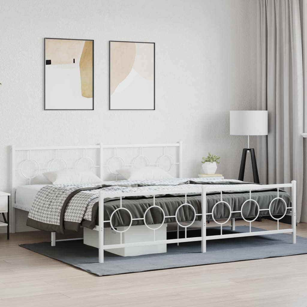 Metal Bed Frame without Mattress with Footboard White 76"x79.9"