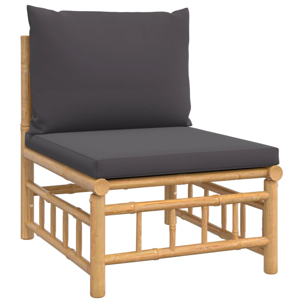 3 Piece Patio Lounge Set with Dark Gray Cushions Bamboo