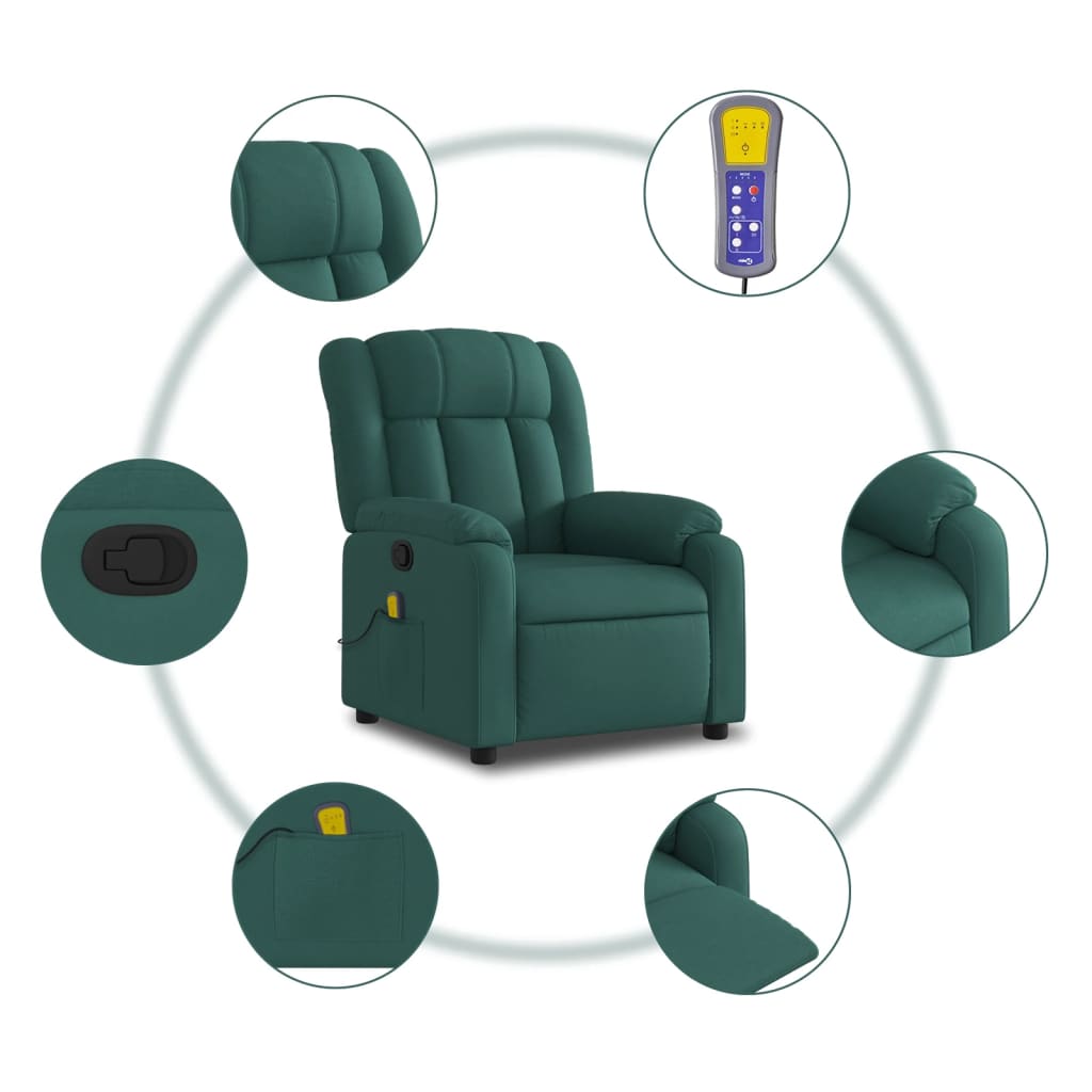 Massage Recliner Chair Dark Green Fabric