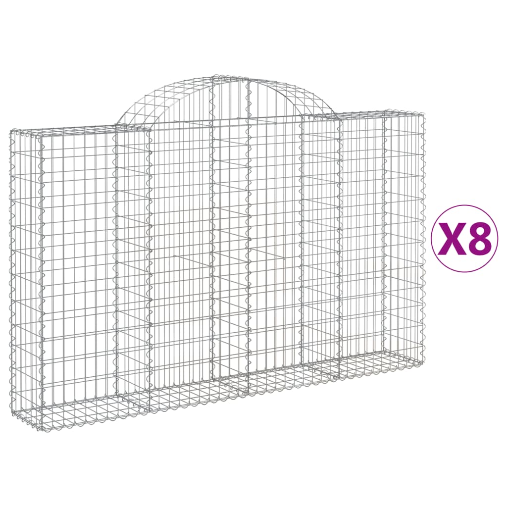 Arched Gabion Baskets 8 pcs 78.7"x11.8"x47.2"/55.1" Galvanized Iron