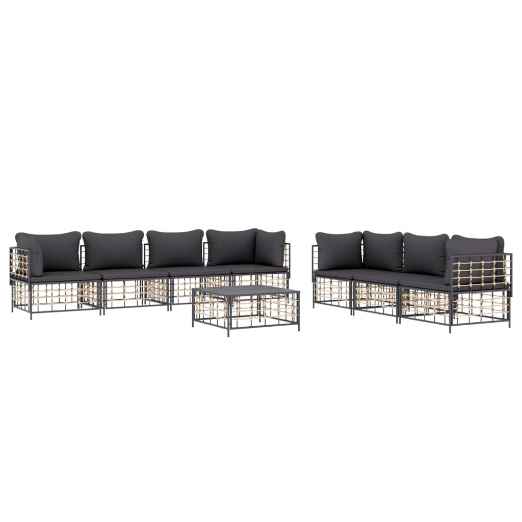 8 Piece Patio Lounge Set with Cushions Anthracite Poly Rattan