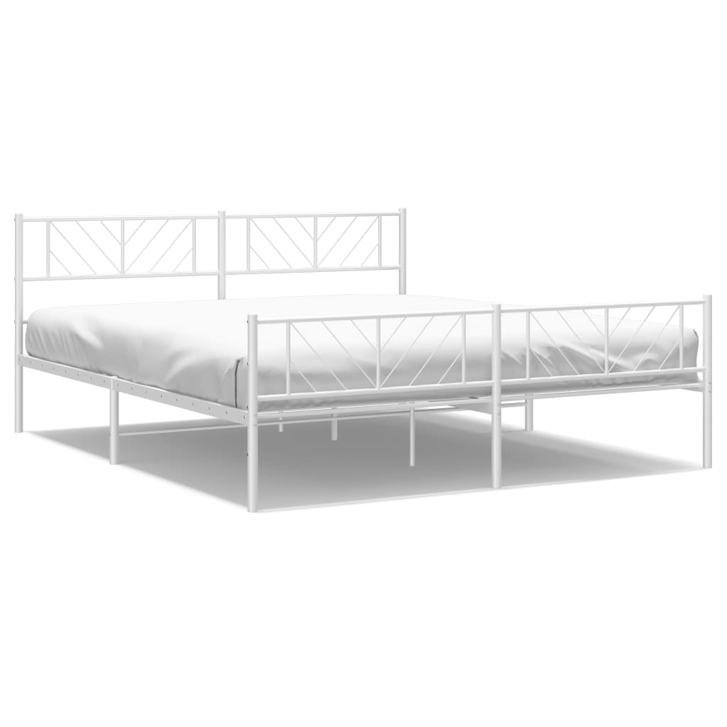 Metal Bed Frame without Mattress with Footboard White 76"x79.9"