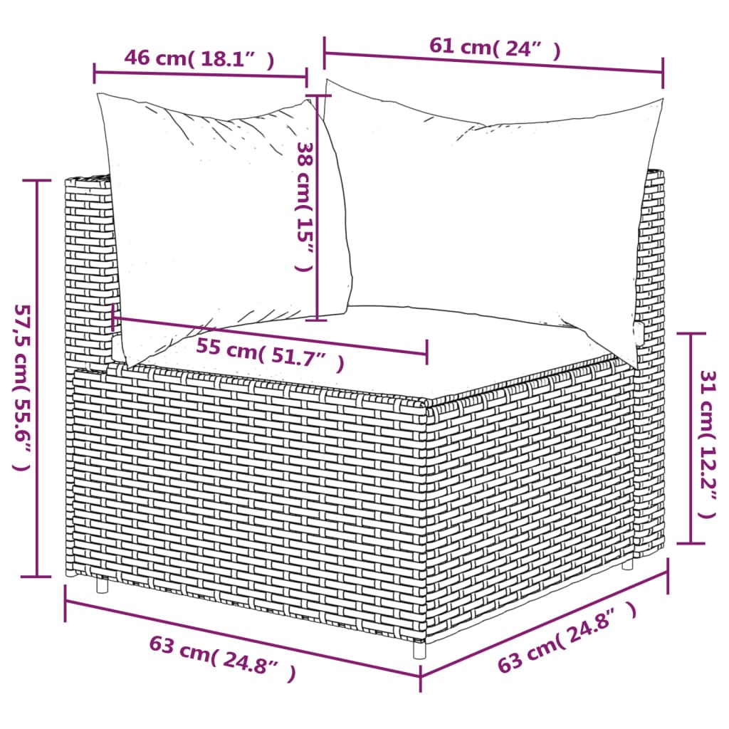 Patio Corner Sofa with Cushions Gray Poly Rattan