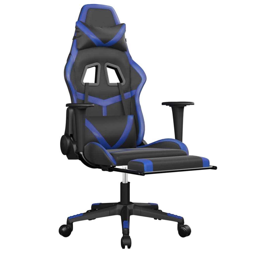 Massage Gaming Chair with Footrest Black&Blue Faux Leather