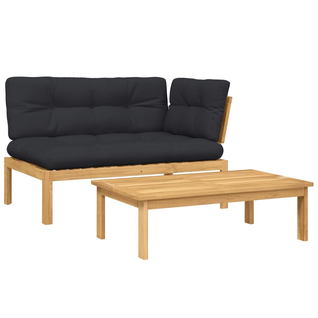 2 Piece Patio Pallet Sofa Set with Cushions Solid Wood Acacia