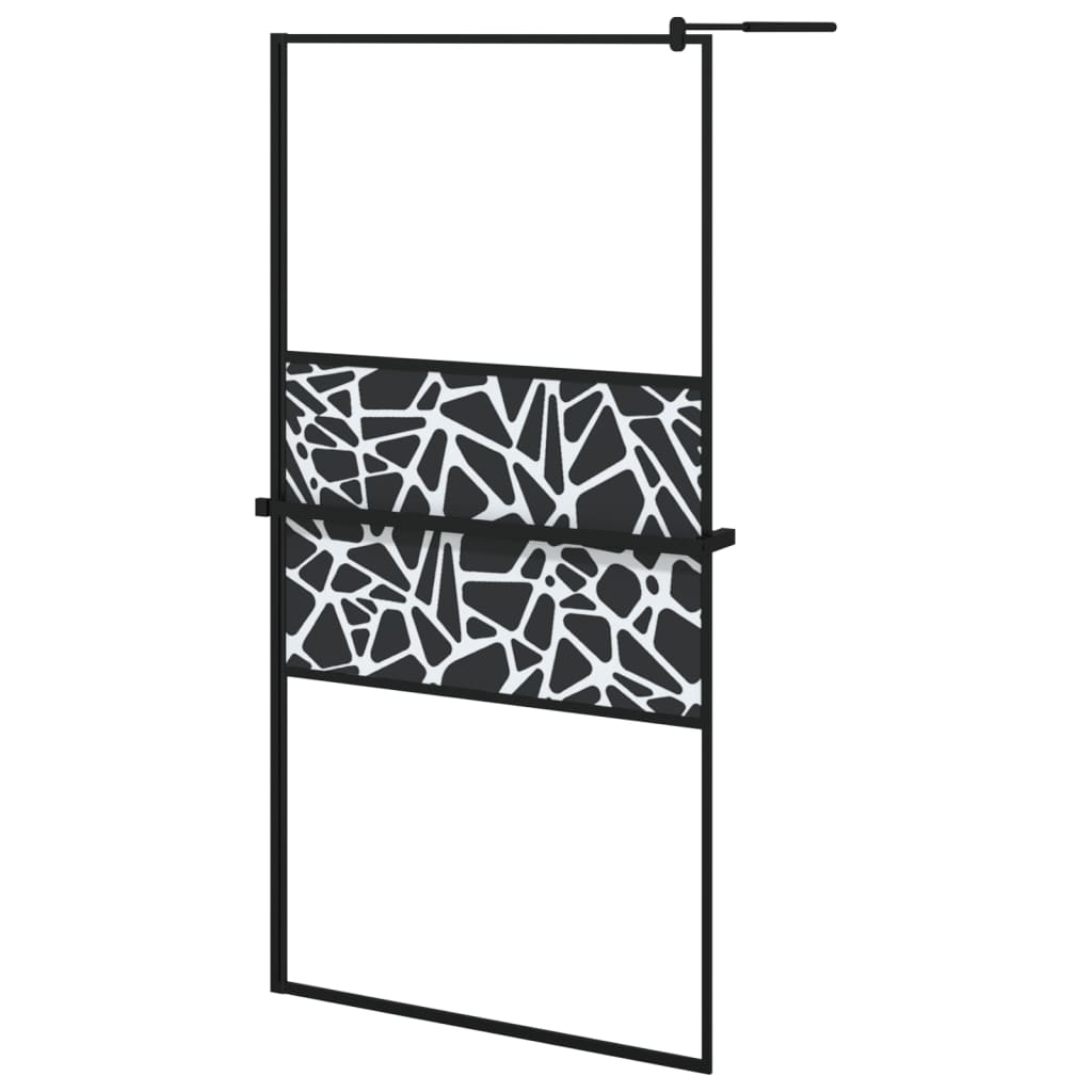 Walk-in Shower Wall with Shelf Black 39.4"x76.8" ESG Glass&Aluminum