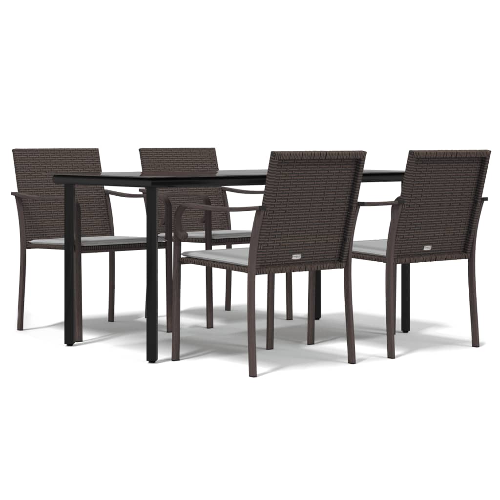 5 Piece Patio Dining Set with Cushions Poly Rattan and Steel