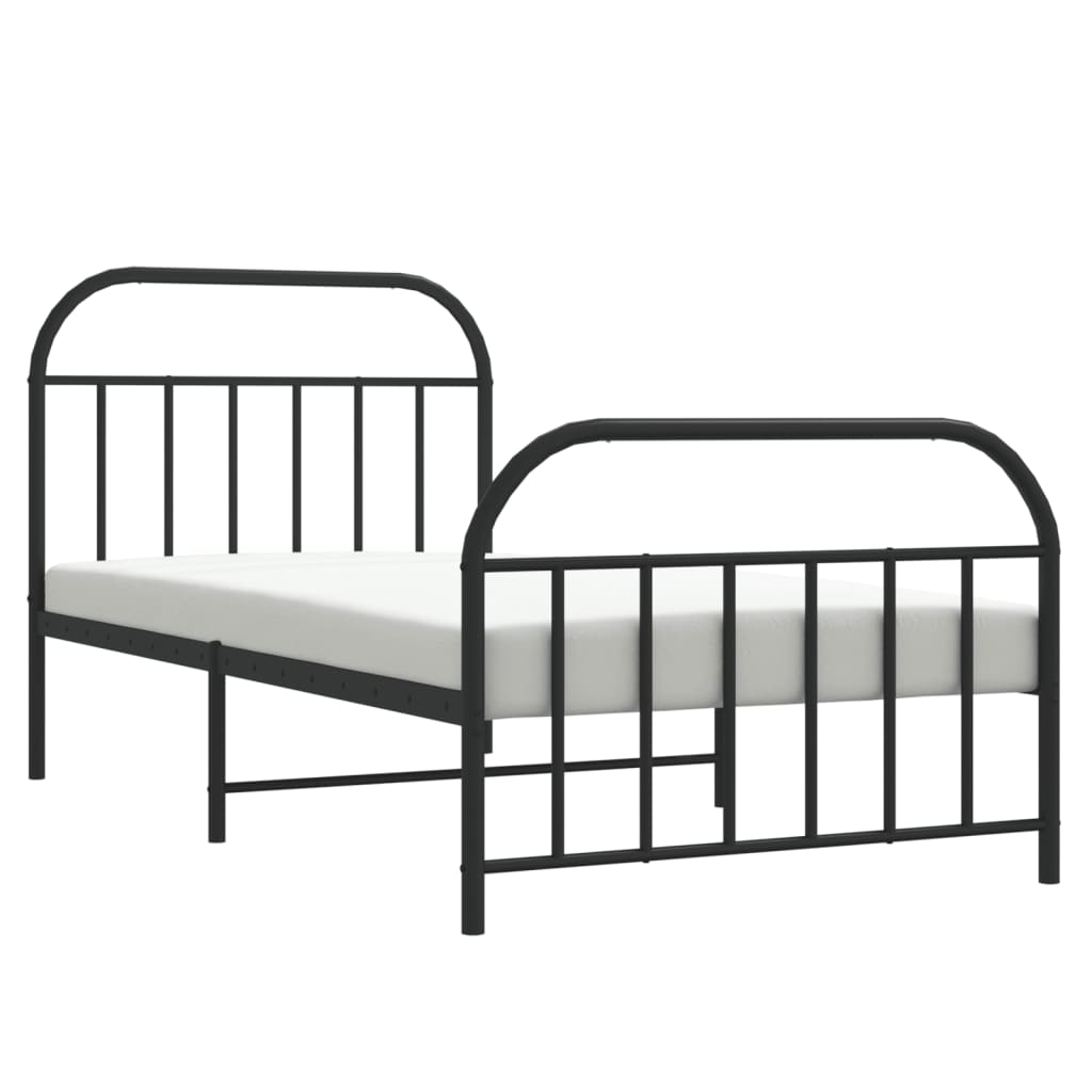 Metal Bed Frame without Mattress with Footboard Black 39.4"x74.8"