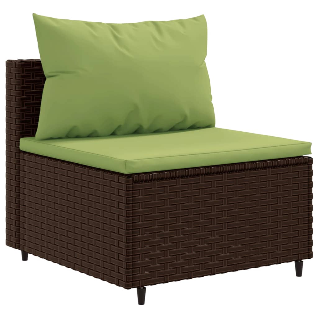 5 Piece Patio Lounge Set with Cushions Brown Poly Rattan