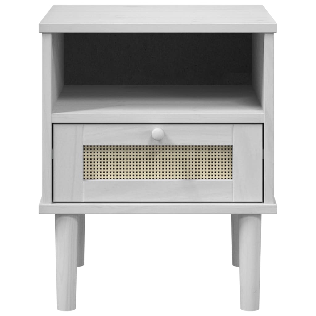 Bedside Cabinet SENJA Rattan Look White 15.7"x13.8"x18.9" Solid Wood Pine