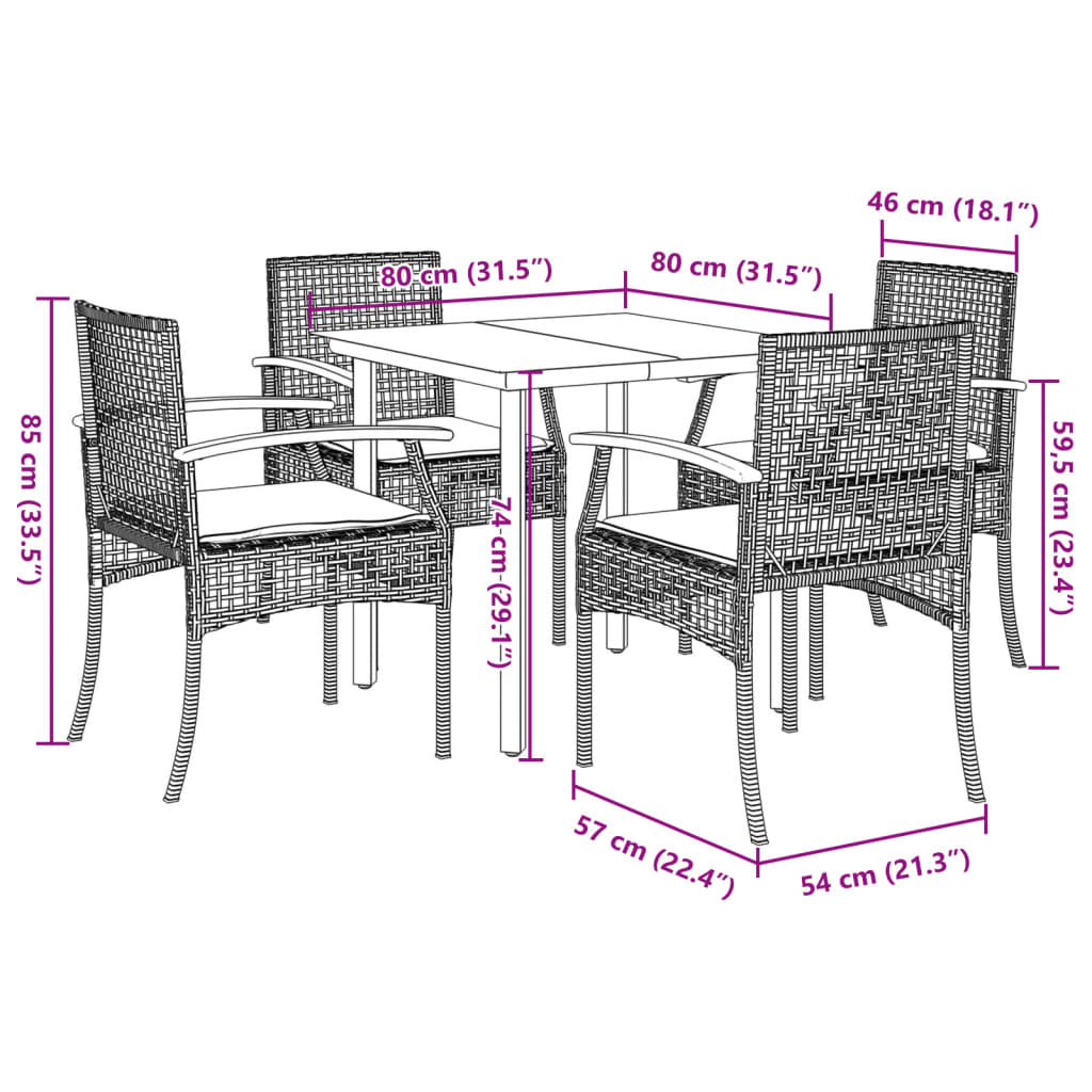 5 Piece Patio Dining Set with Cushions Beige Poly Rattan